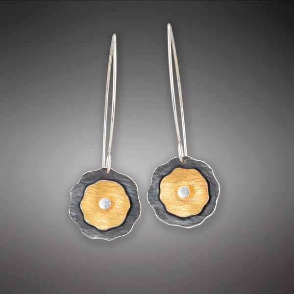 Double Poppy Keum-boo Earrings Oxidized