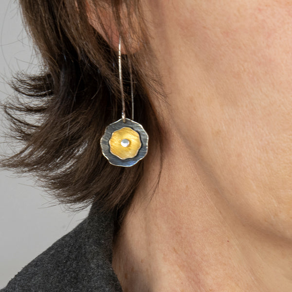 Double Poppy Keum-boo Earrings Oxidized